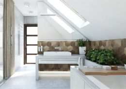 Tiuk Studio - projekt łazienki dom jednorodzinny poddasze I aranżacja łazienki I projektowanie i aranżacja